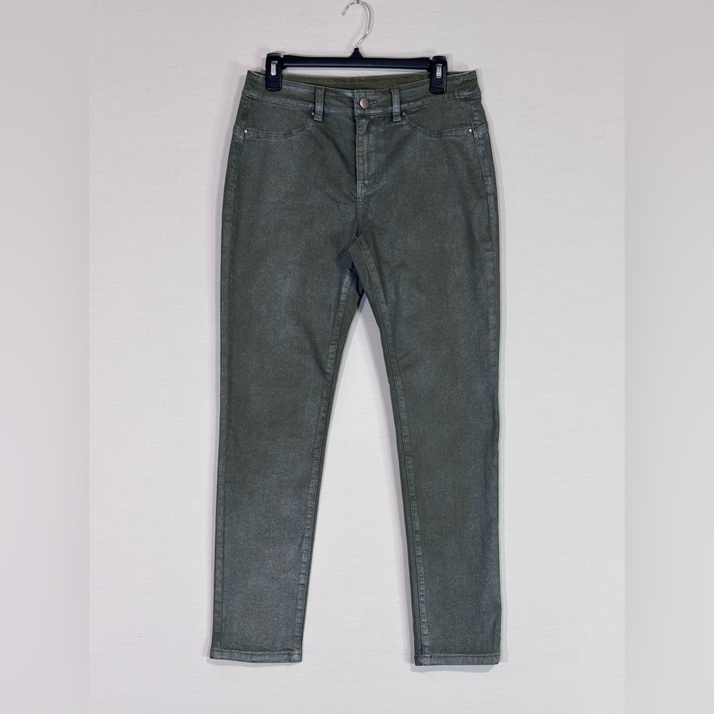 Soft Surroundings Olive Coated Jeans Slim Stretch Luxe Chic Pants